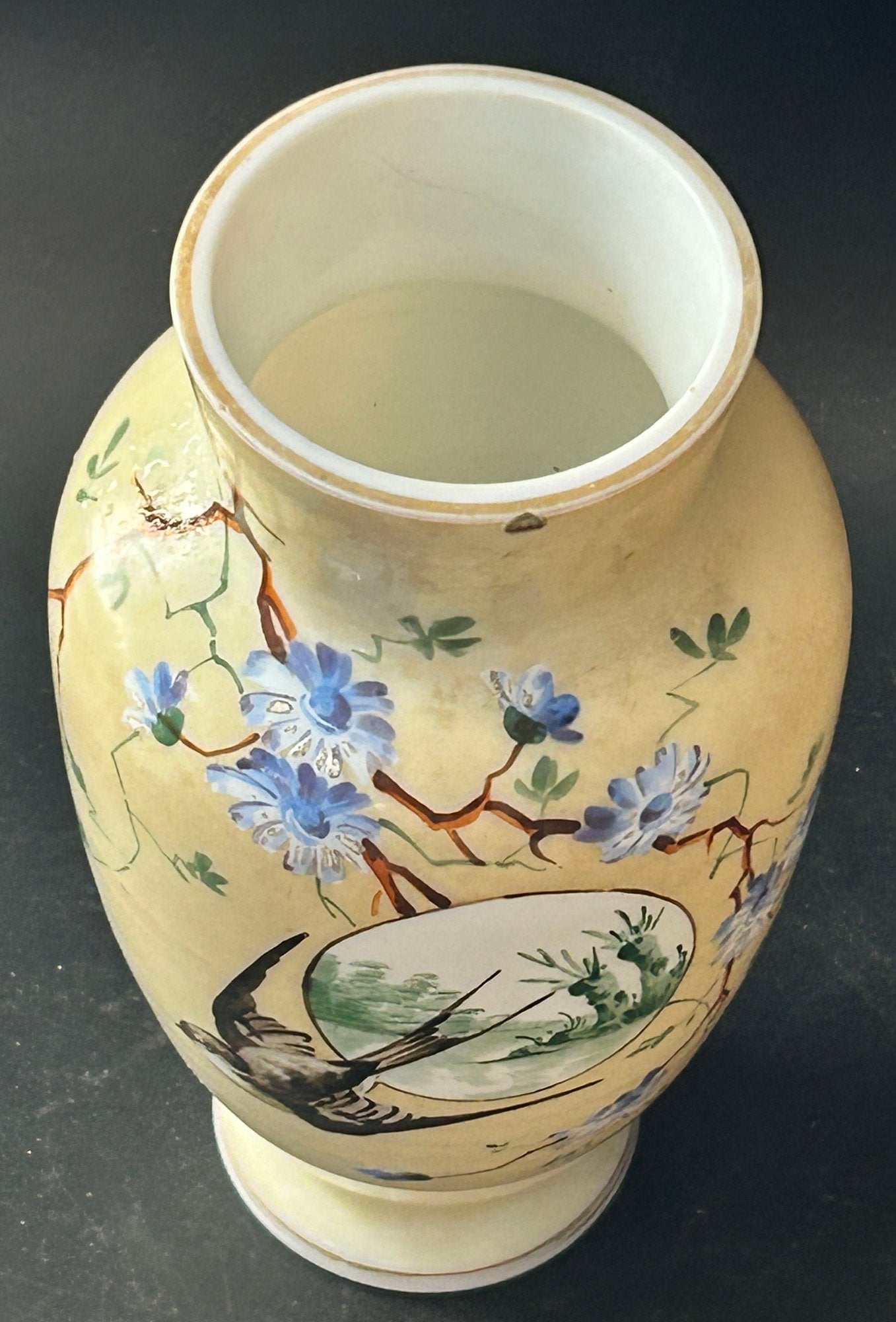 Antique Victorian Enameled Opaline Vase