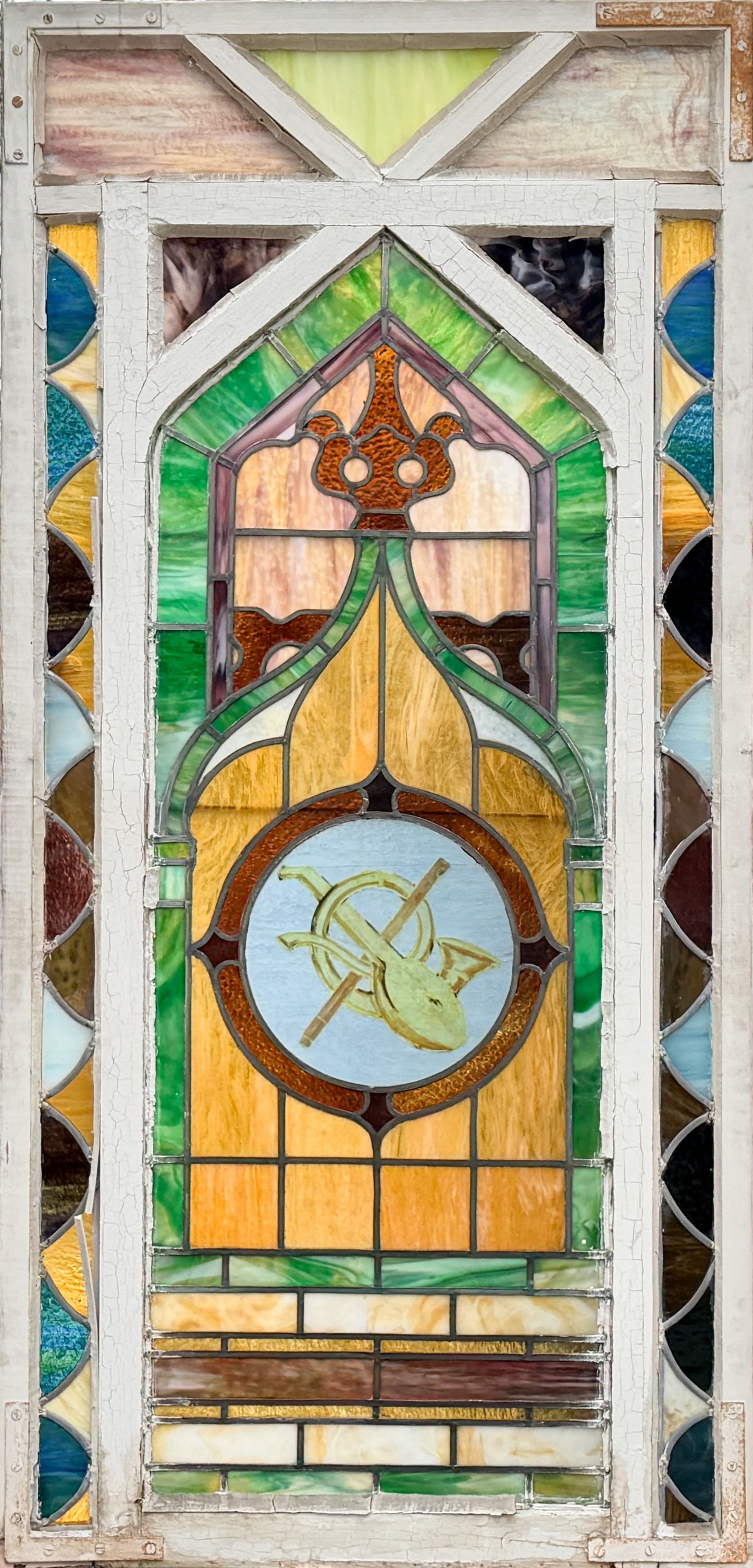 260415-5 Antique Stained Glass Window Panel