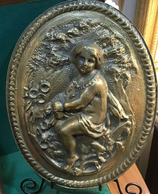 161119-12 Antique Bronze Boy Plaque