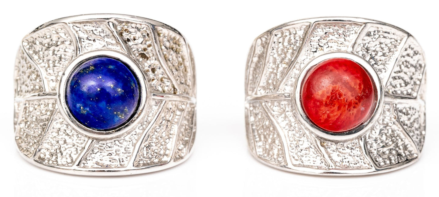 SZ 6.75 .925 & Coral or Lapis Wide Band