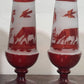 250907-1C Pair Antique Bohemian Ruby Red Frosted Vases, 8.25"H