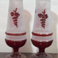 250907-1A Pair Antique Bohemian Frosted Ruby Red Vases, 10-5/8"H