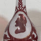 250907-1F Antique Bohemian Ruby Red Frosted Vase, 8.5"H