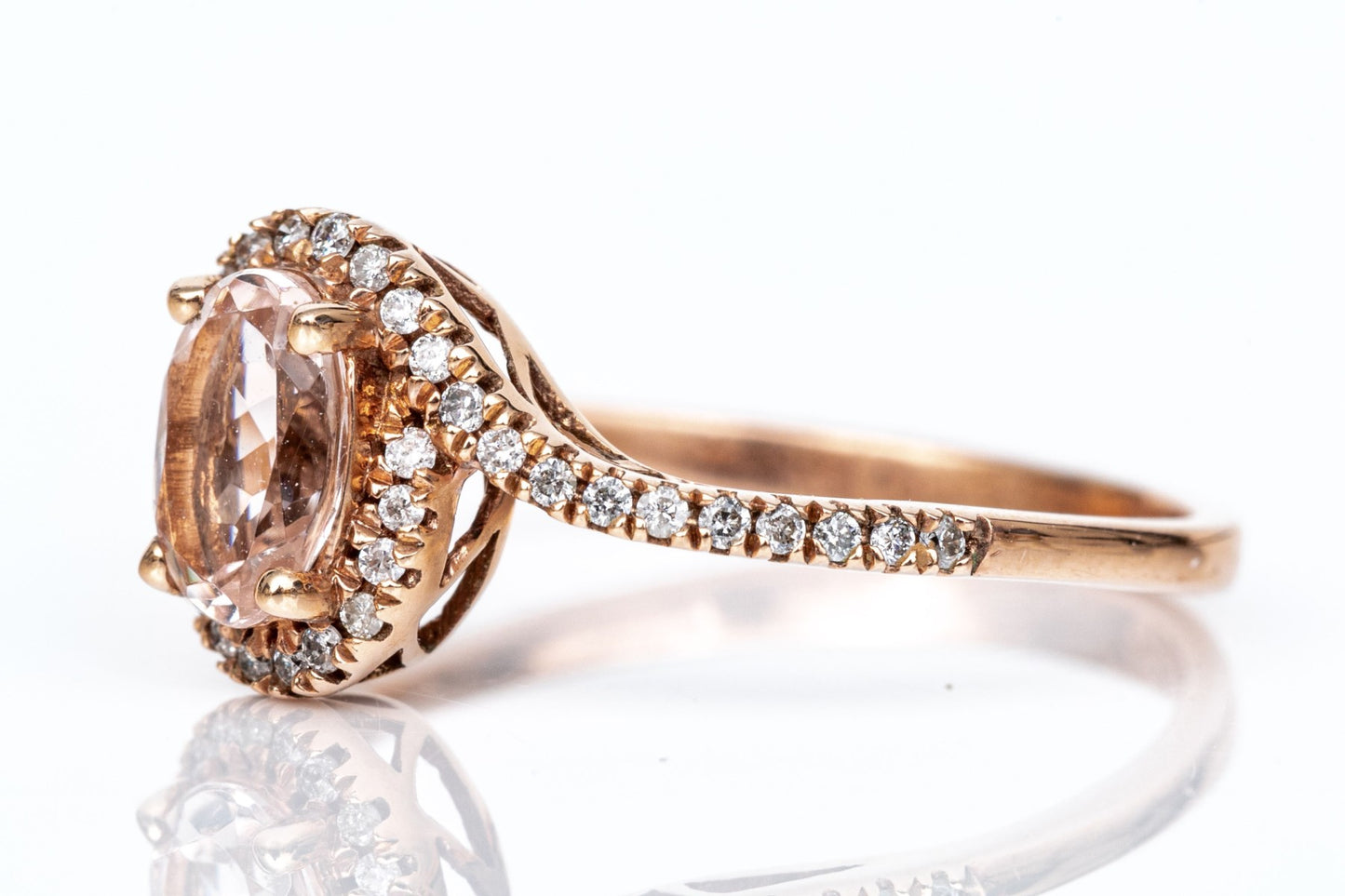 Size 7 10K Rose Gold & Pink Morganite & Diamond Ring