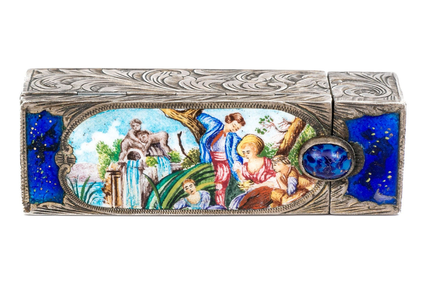 250204-3B Italian 800 Silver Enameled Lipstick Case & Mirror