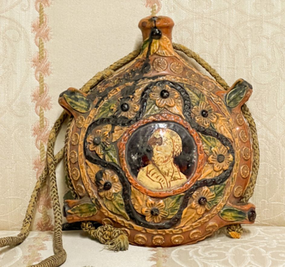 220220-1 Antique Redware Pilgrim Flask