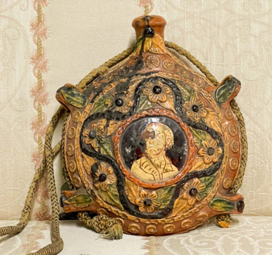 220220-1 Antique Redware Pilgrim Flask