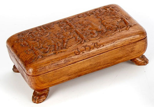 220224-1A Antique Carved Oak Covered Footed Box
