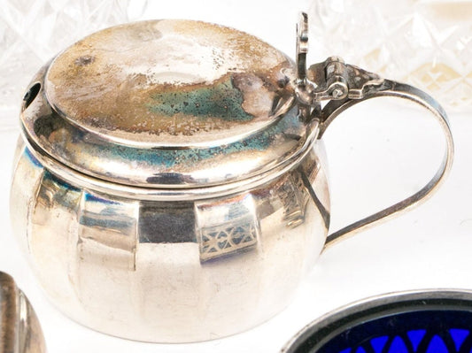 260525-2D Antique Sterling Cobalt Mustard Pot