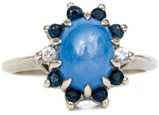 Size 5.5 14K Retro Synthetic Star Sapphire & Diamond