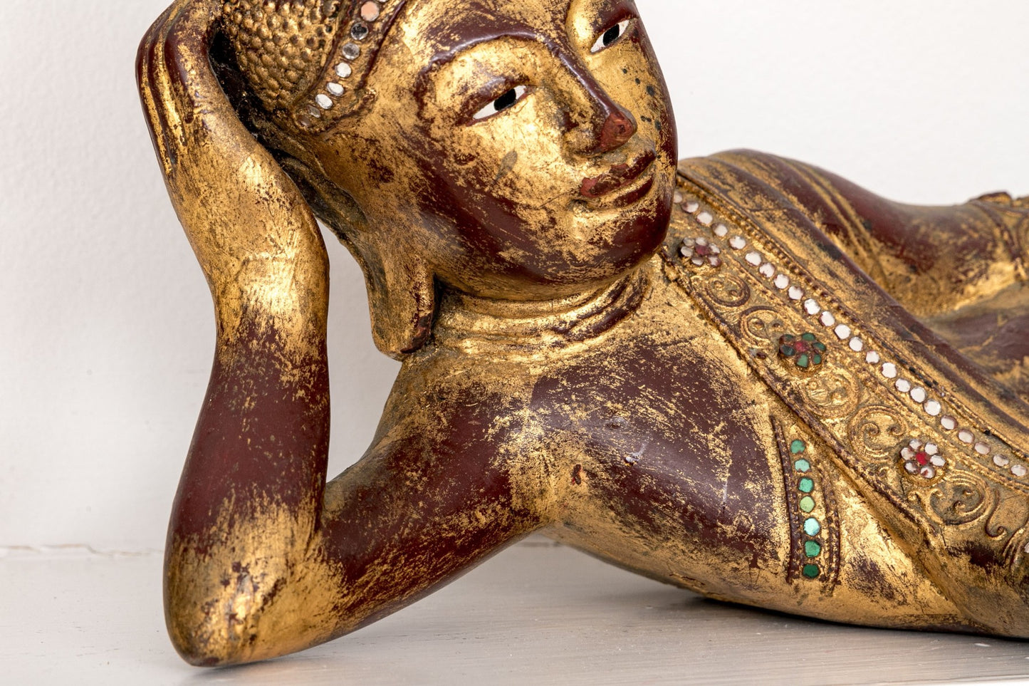Gilt Wooden Reclining Buddha, Shwethalyaumg Paya