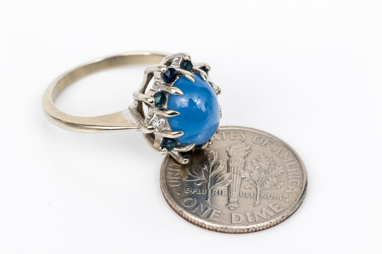 Size 5.5 14K Retro Synthetic Star Sapphire & Diamond