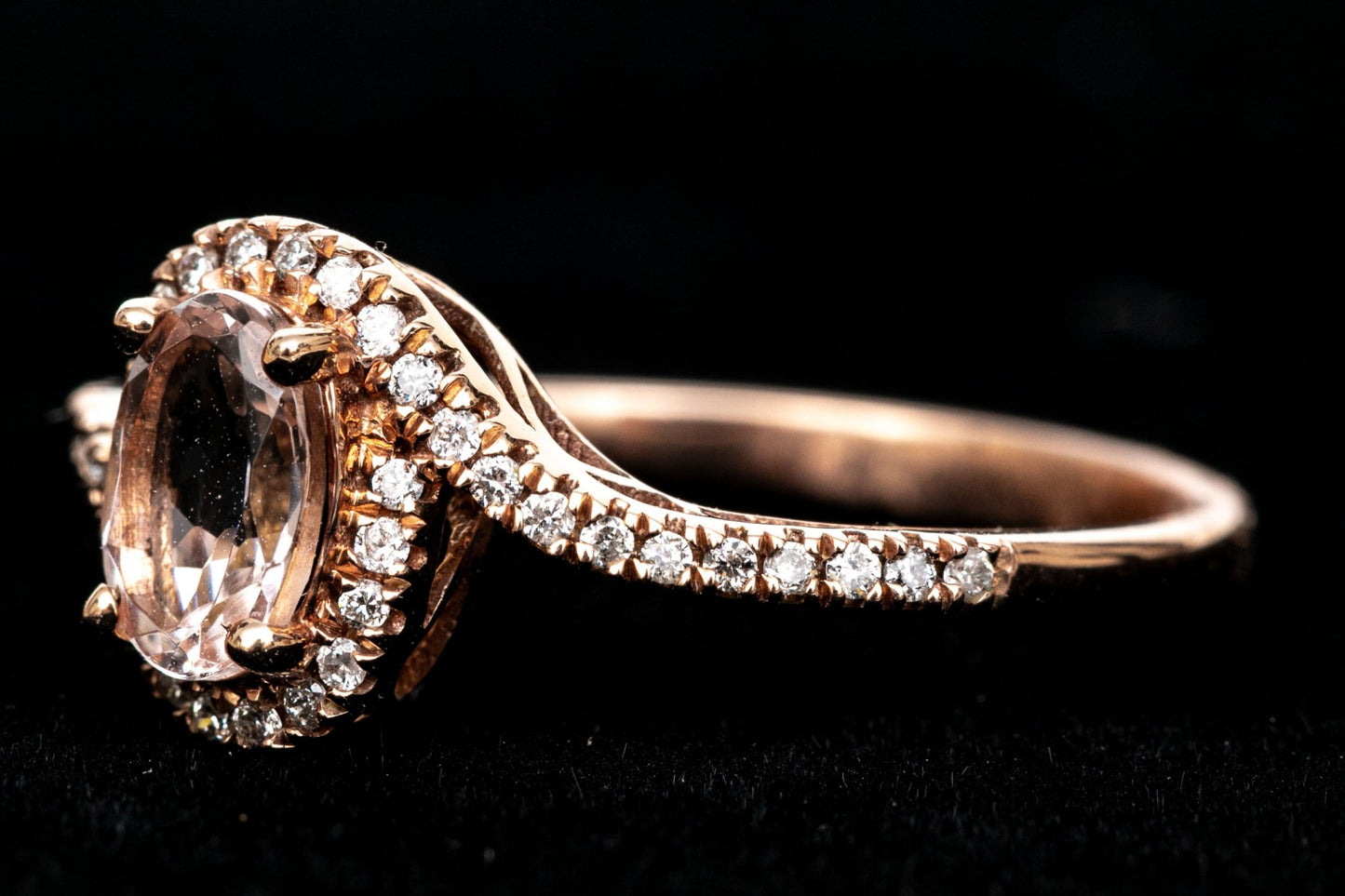 Size 7 10K Rose Gold & Pink Morganite & Diamond Ring