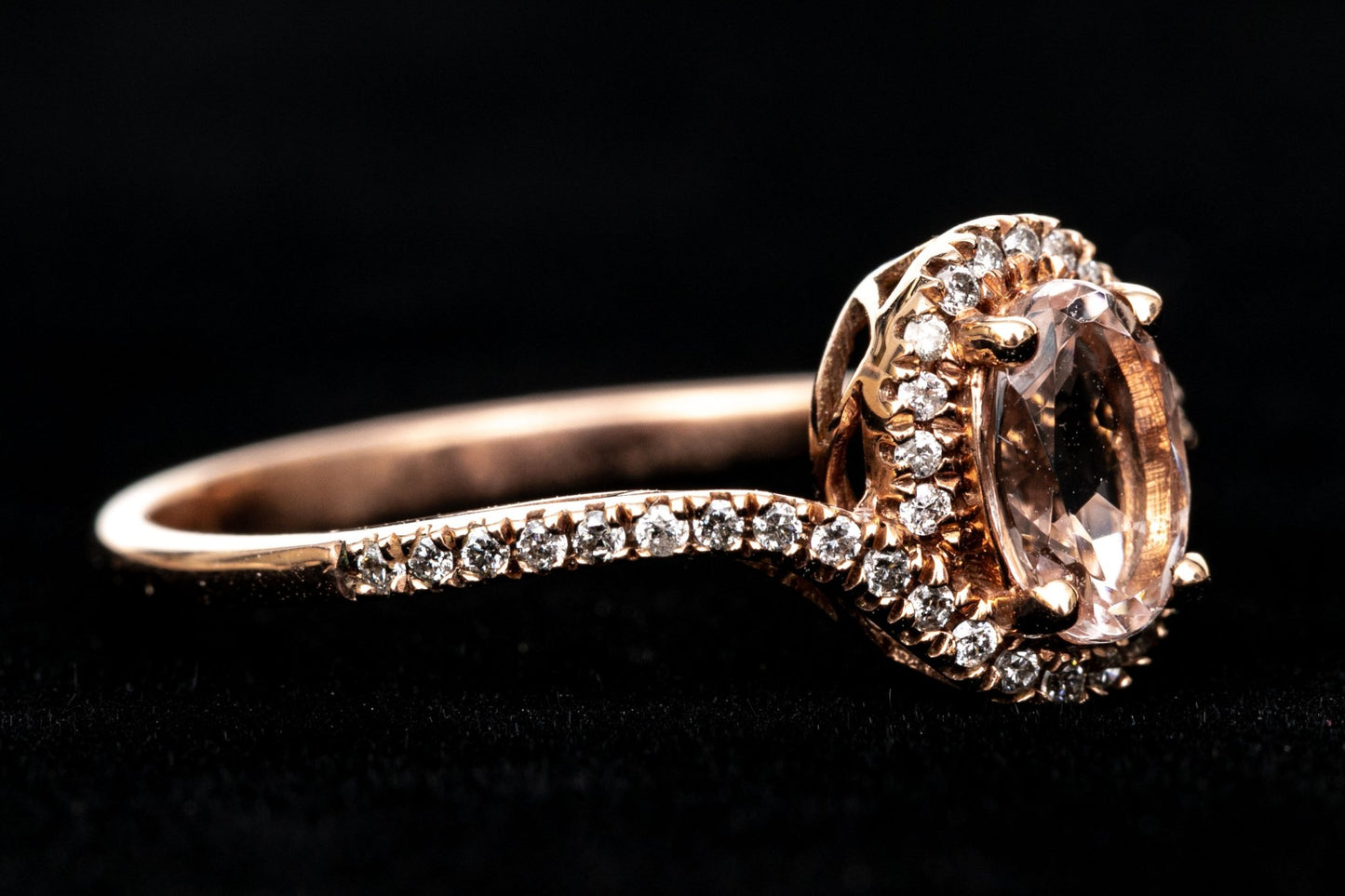 Size 7 10K Rose Gold & Pink Morganite & Diamond Ring