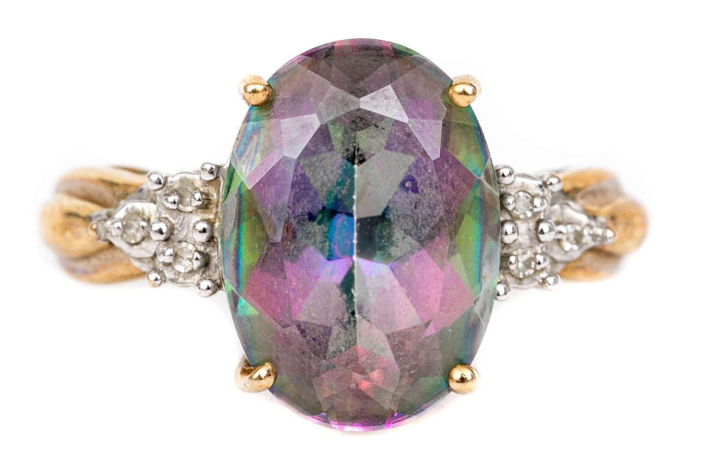 Size 7 10K Yellow Gold Mystic Topaz & Diamond Ring