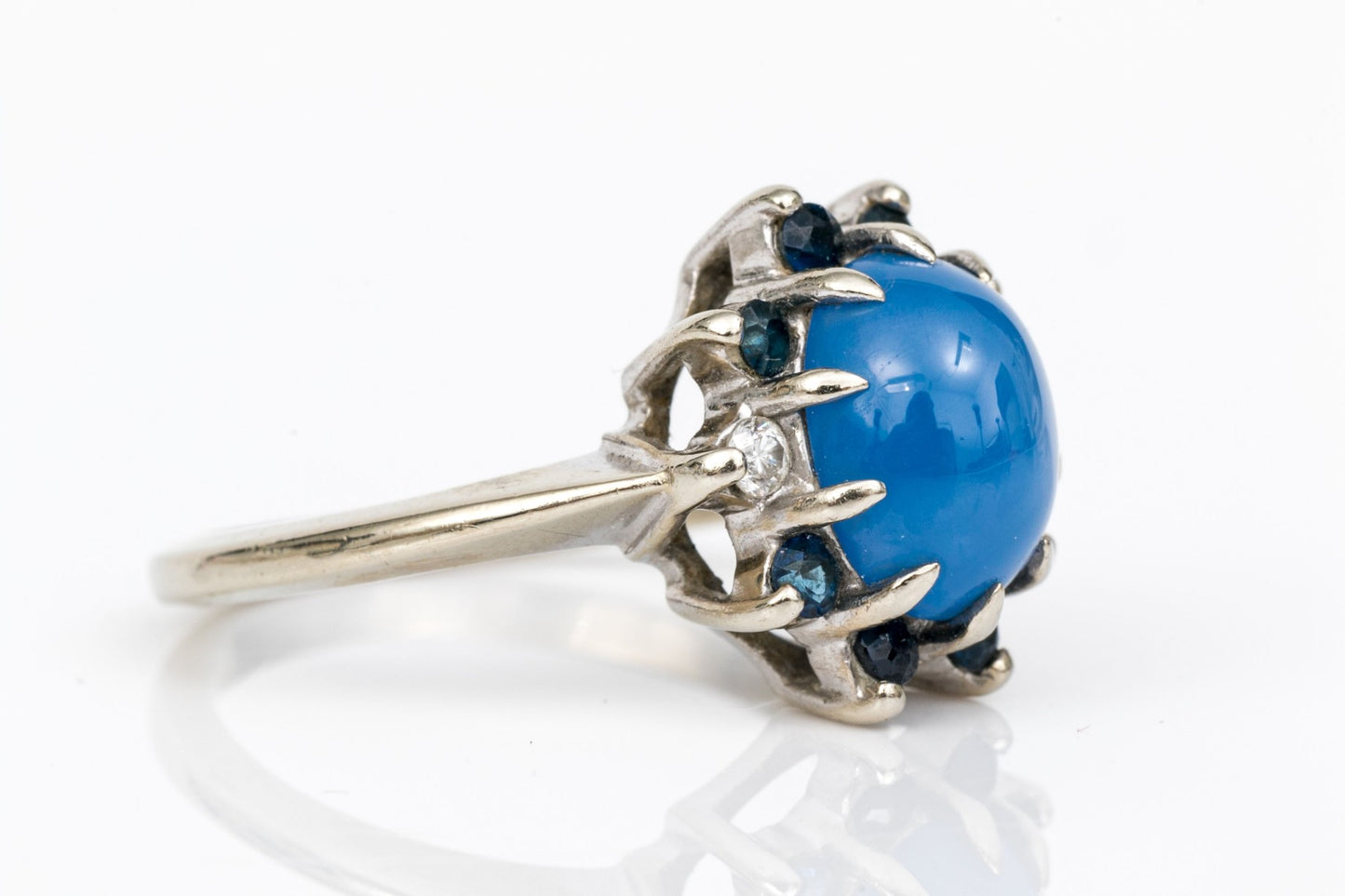 Size 5.5 14K Retro Synthetic Star Sapphire & Diamond