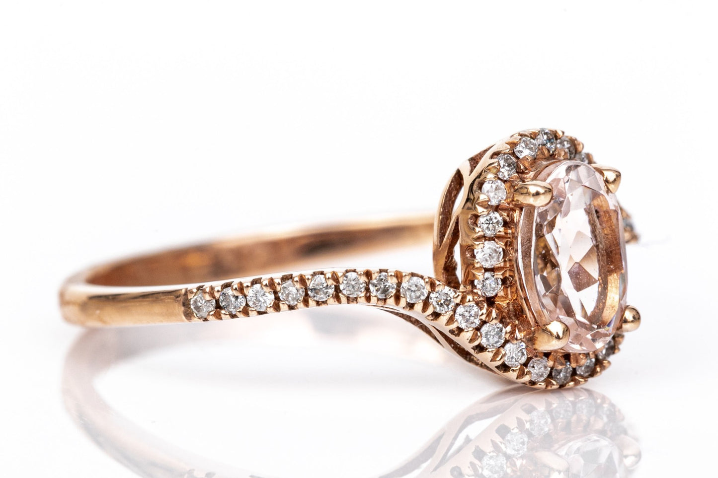 Size 7 10K Rose Gold & Pink Morganite & Diamond Ring