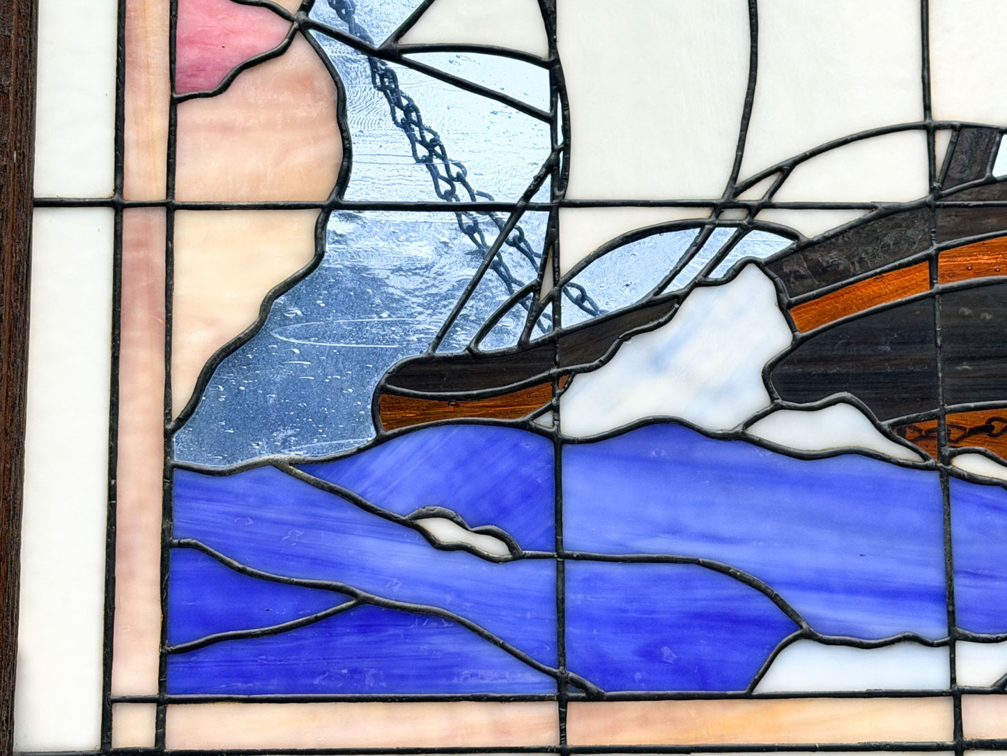 260415-2 Framed Stained Glass Clipper Ship, ca1977
