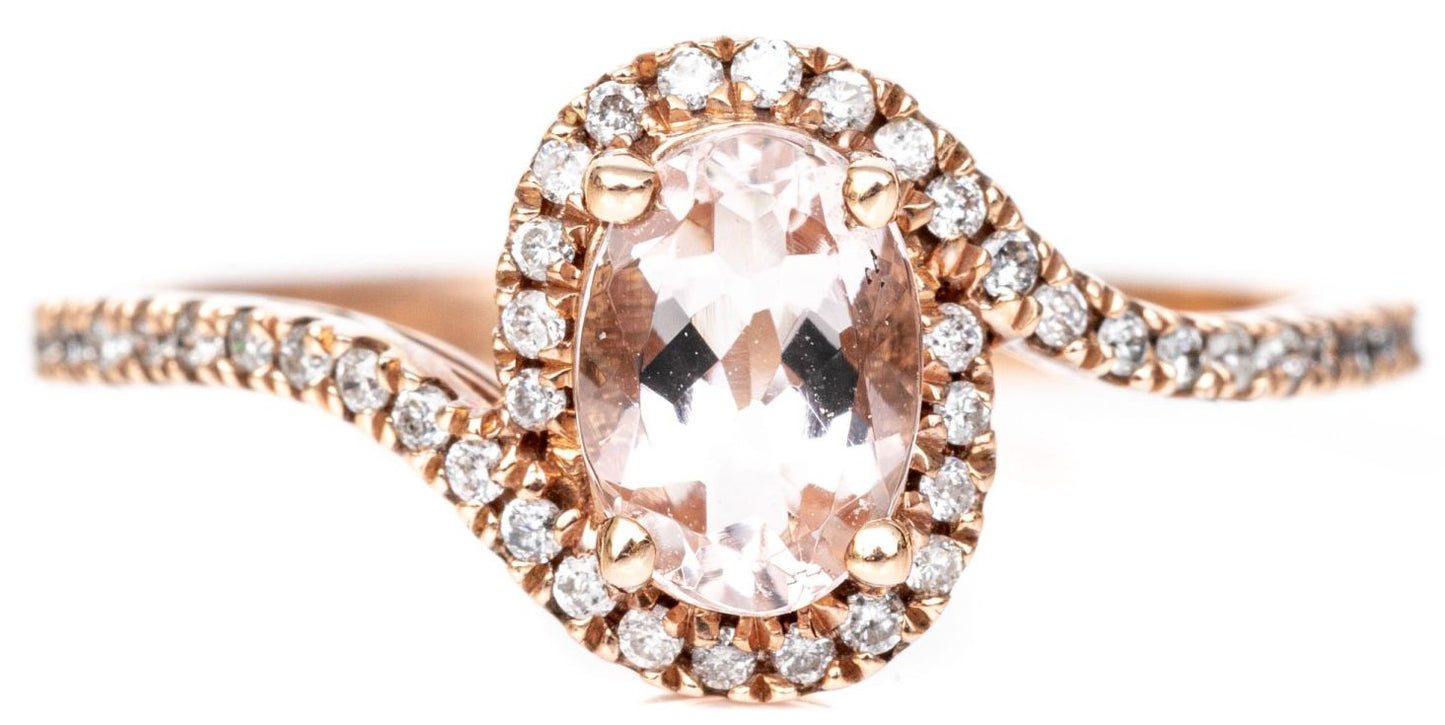 Size 7 10K Rose Gold & Pink Morganite & Diamond Ring