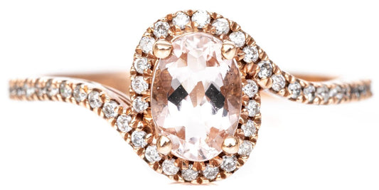 Size 7 10K Rose Gold & Pink Morganite & Diamond Ring