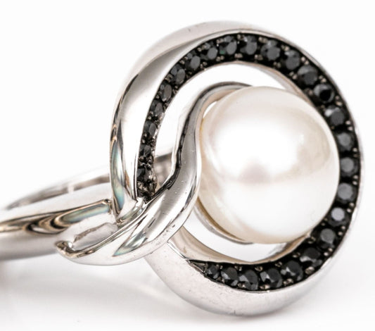 SZ 6 .925 Pearl & Black CZ Ring