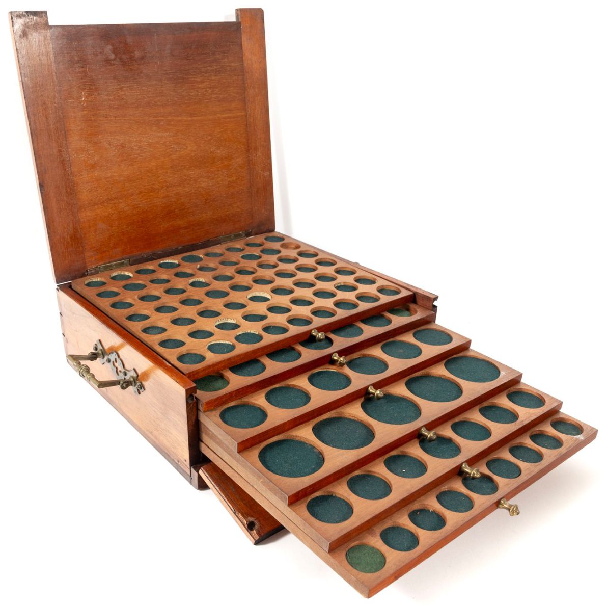 Antique Coin Box With Removable Trays, 12" x 10.5" x 4"H