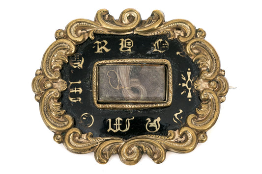 260415-6 Victorian Gold Filled Black Enameled Mourner's Brooch