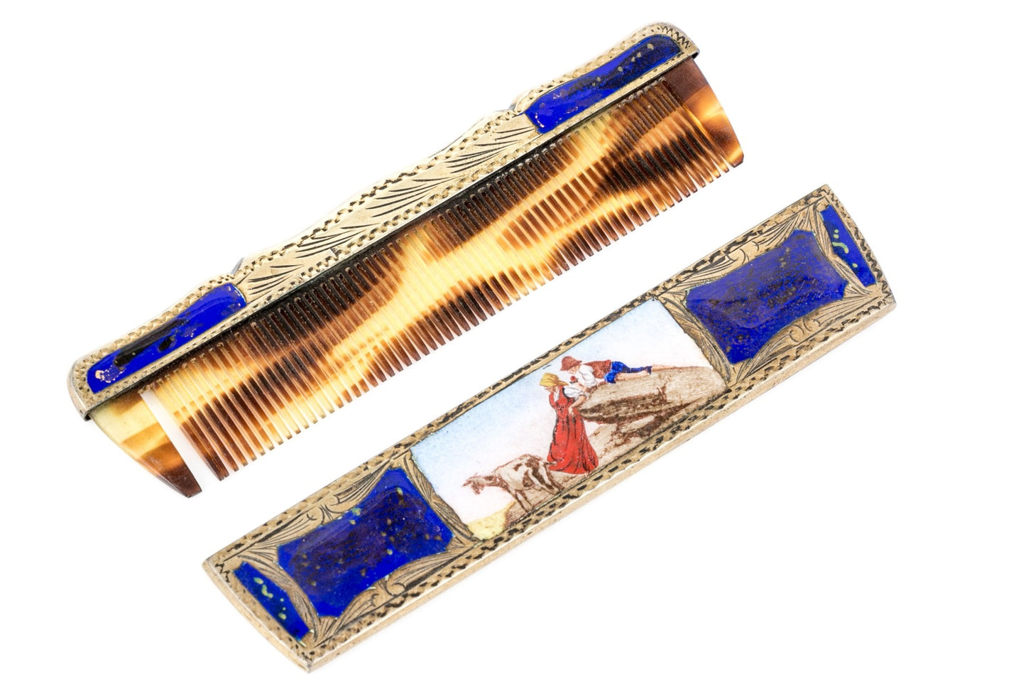 250204-3C Italian 800 Enameld Comb With Case