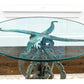 250409-2 Cast Stone Pedestal Glass Top Table
