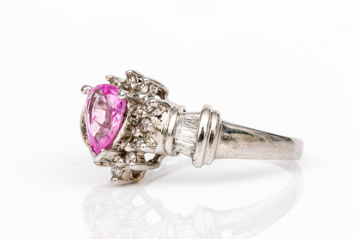 Size 8.25 14K Pink Sapphire & Diamond Halo Cluster Ring