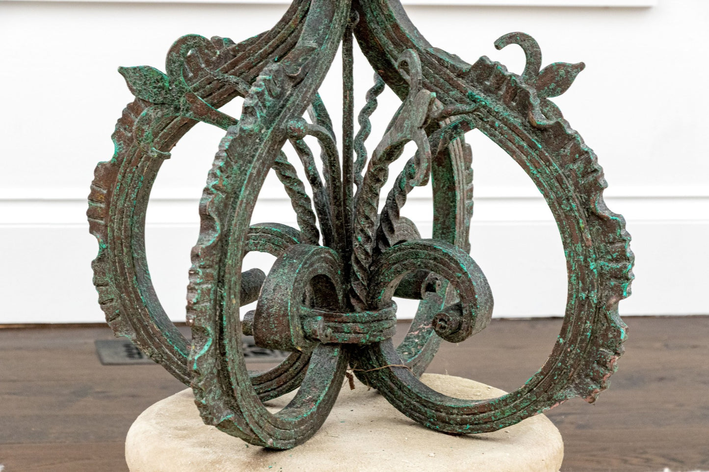 250409-2 Cast Stone Pedestal Glass Top Table