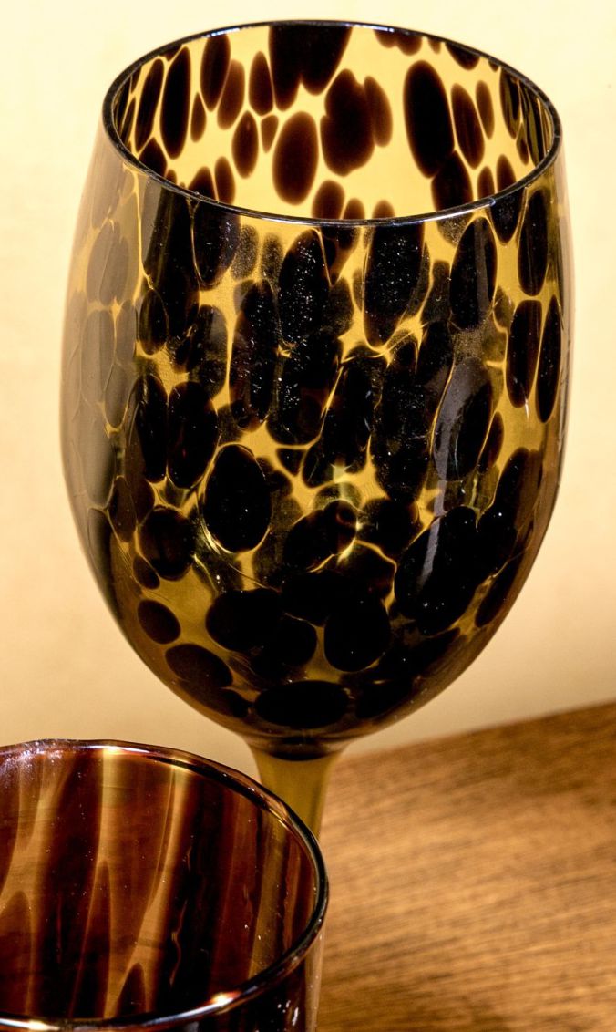 250203-1C Set of 4-Faux Tortoiseshell Stemmed Wine Glasses