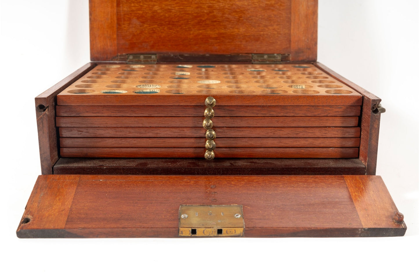 Antique Coin Box With Removable Trays, 12" x 10.5" x 4"H