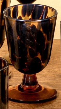 250203-1D Set of 4-Faux Tortoiseshell Footed Water Glasses