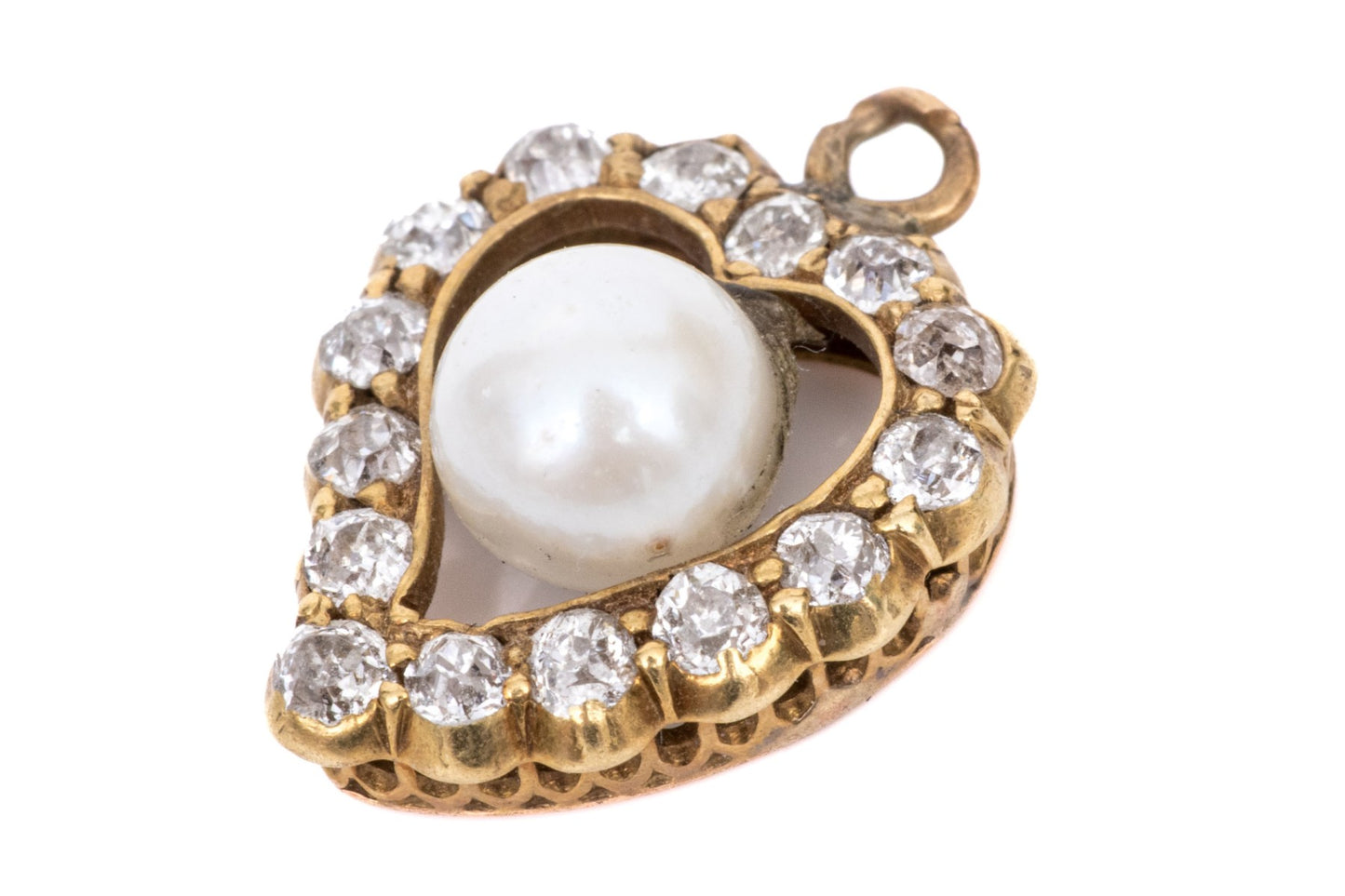 260415-7 14k Gold Heart With Diamonds & Pearl