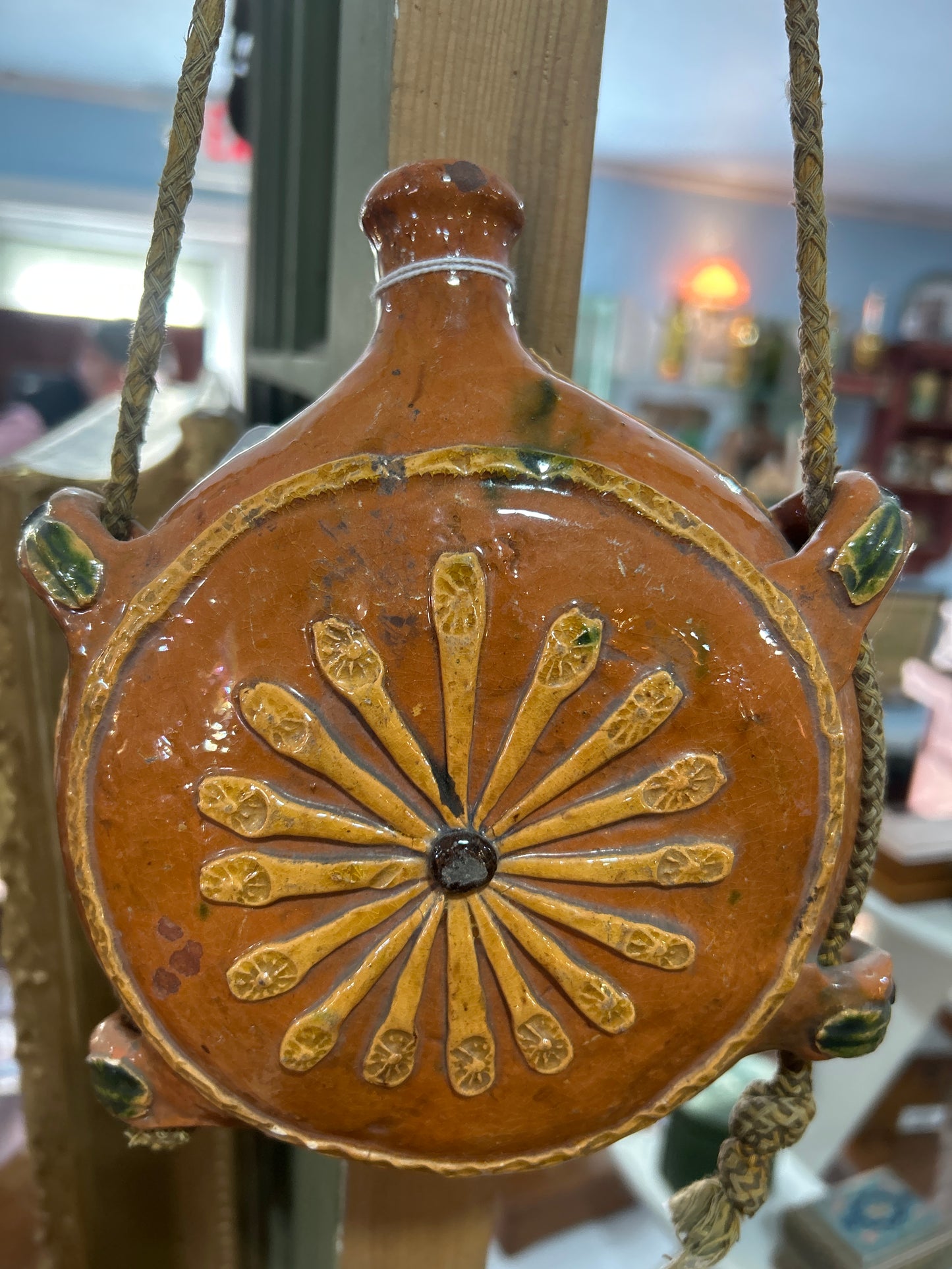 220220-1 Antique Redware Pilgrim Flask