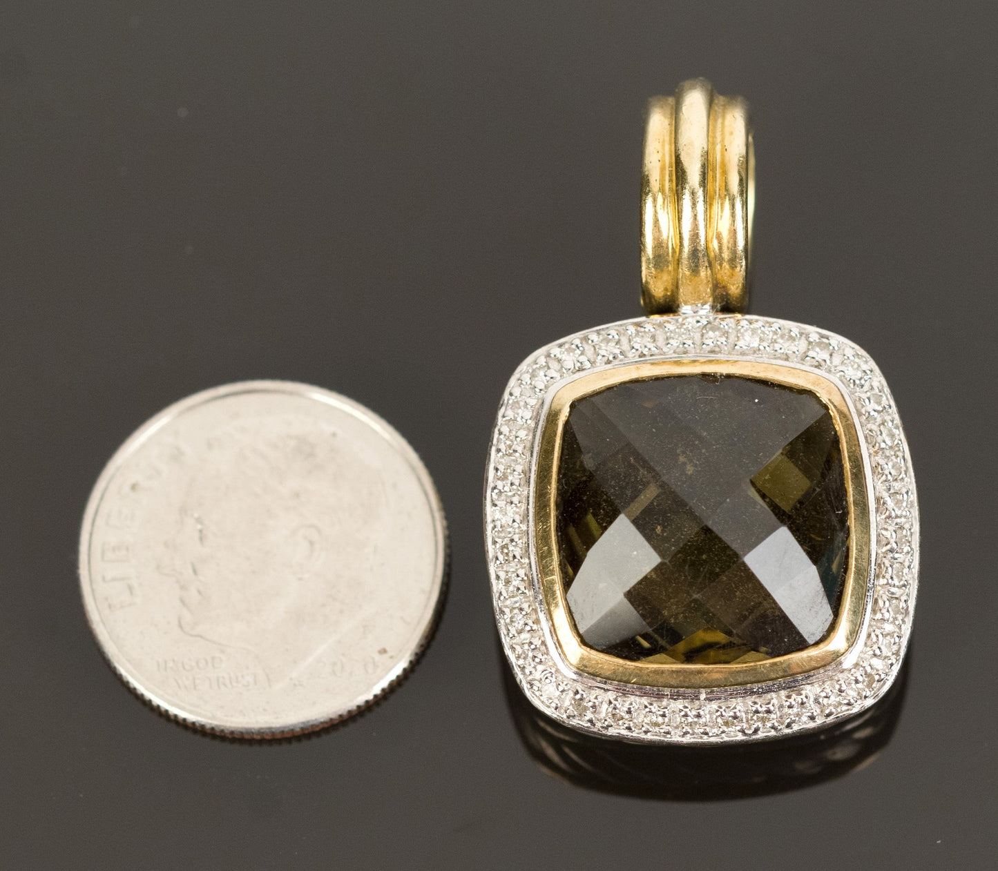 David Yurman Smokey Quartz .925 18k & Diamond Pendant