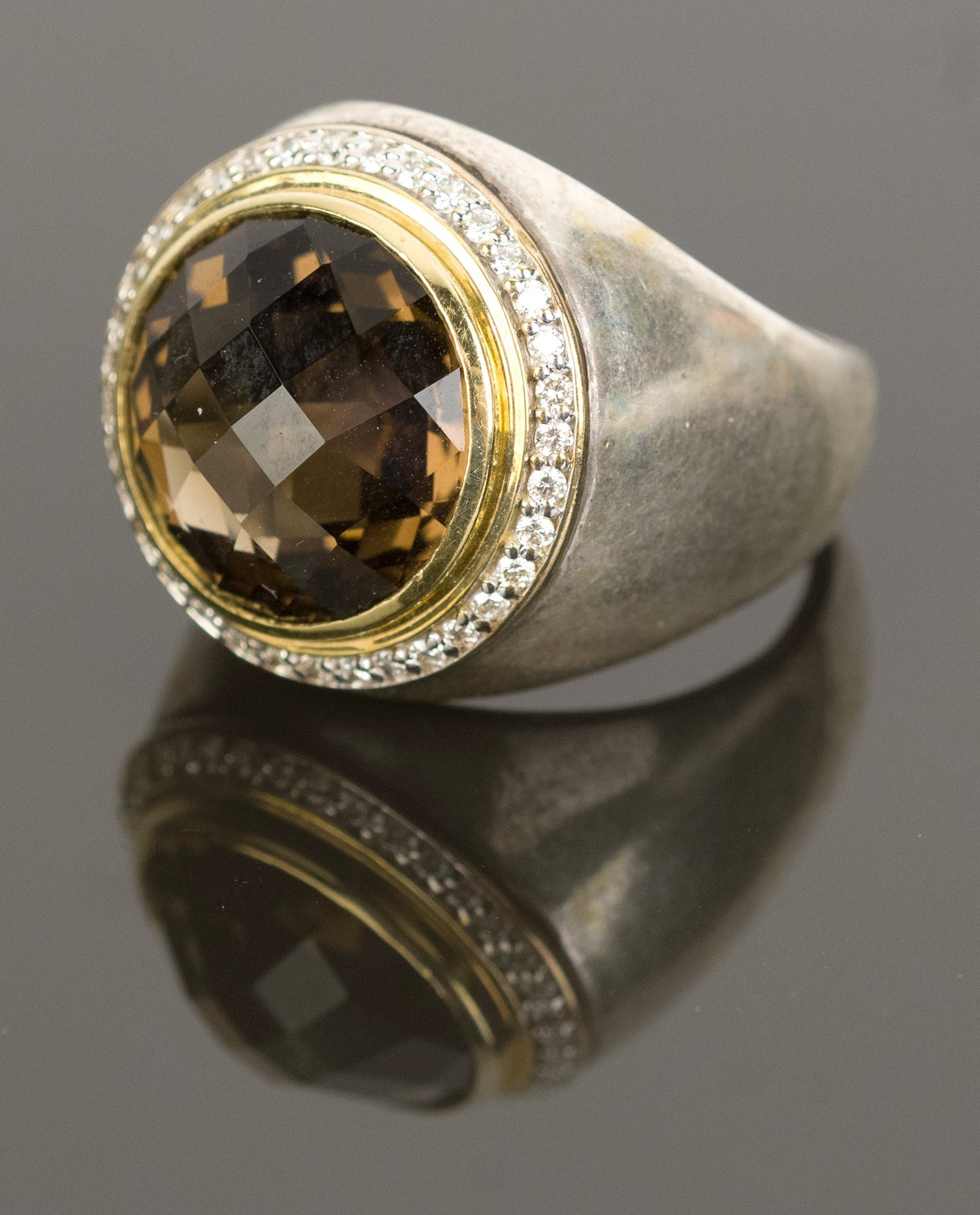 Size 6 David Yurman Smokey Quartz .925 18k & Diamond Ring