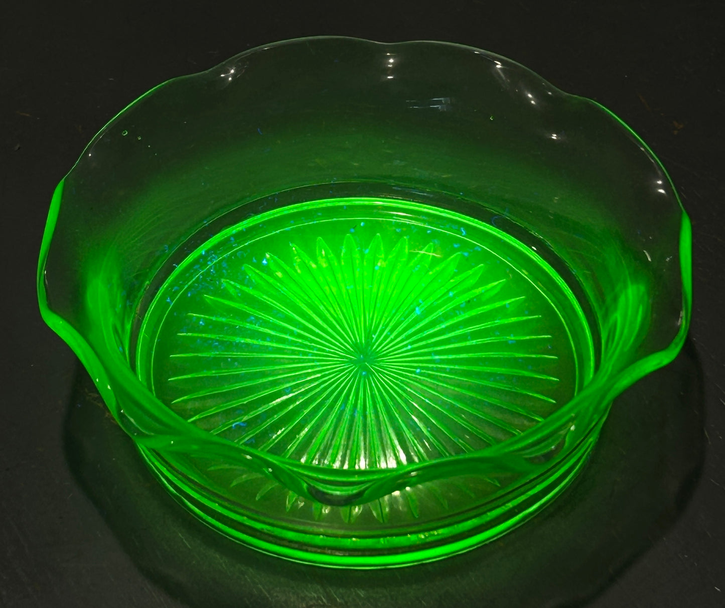 251101-8 Hazel Atlas Uranium Glass Ruffled Bowl