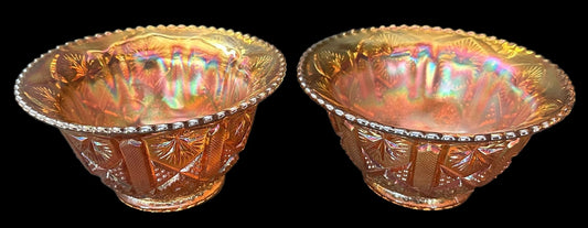 260107-8 Orange Star & Fire Imperial Carnival Glass Bowl