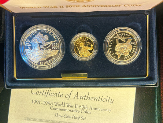 260506-1 50th Anniv 3-Coin Proof Set, Gold, Silver & Clad