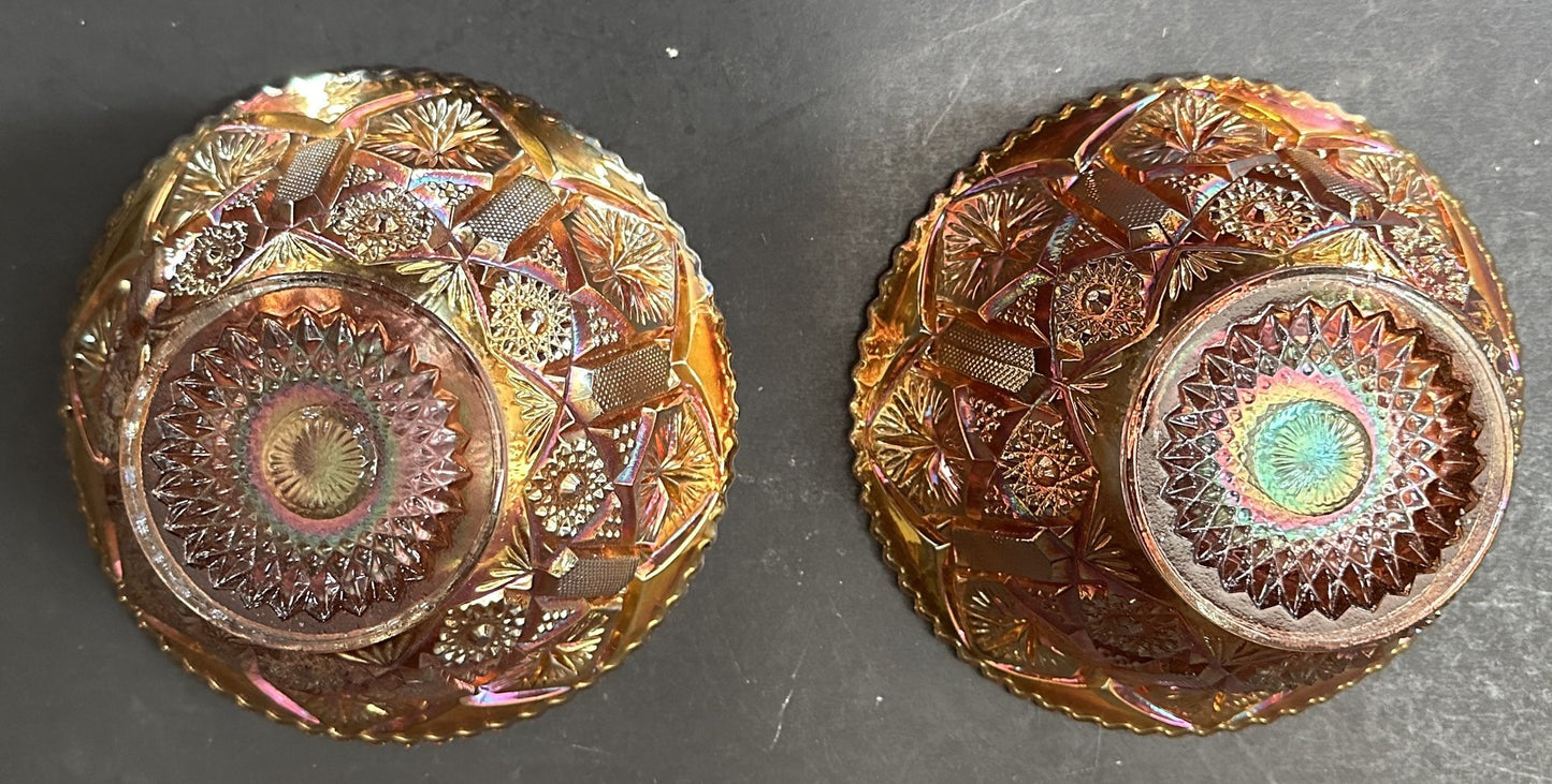 260107-8 Orange Star & Fire Imperial Carnival Glass Bowl