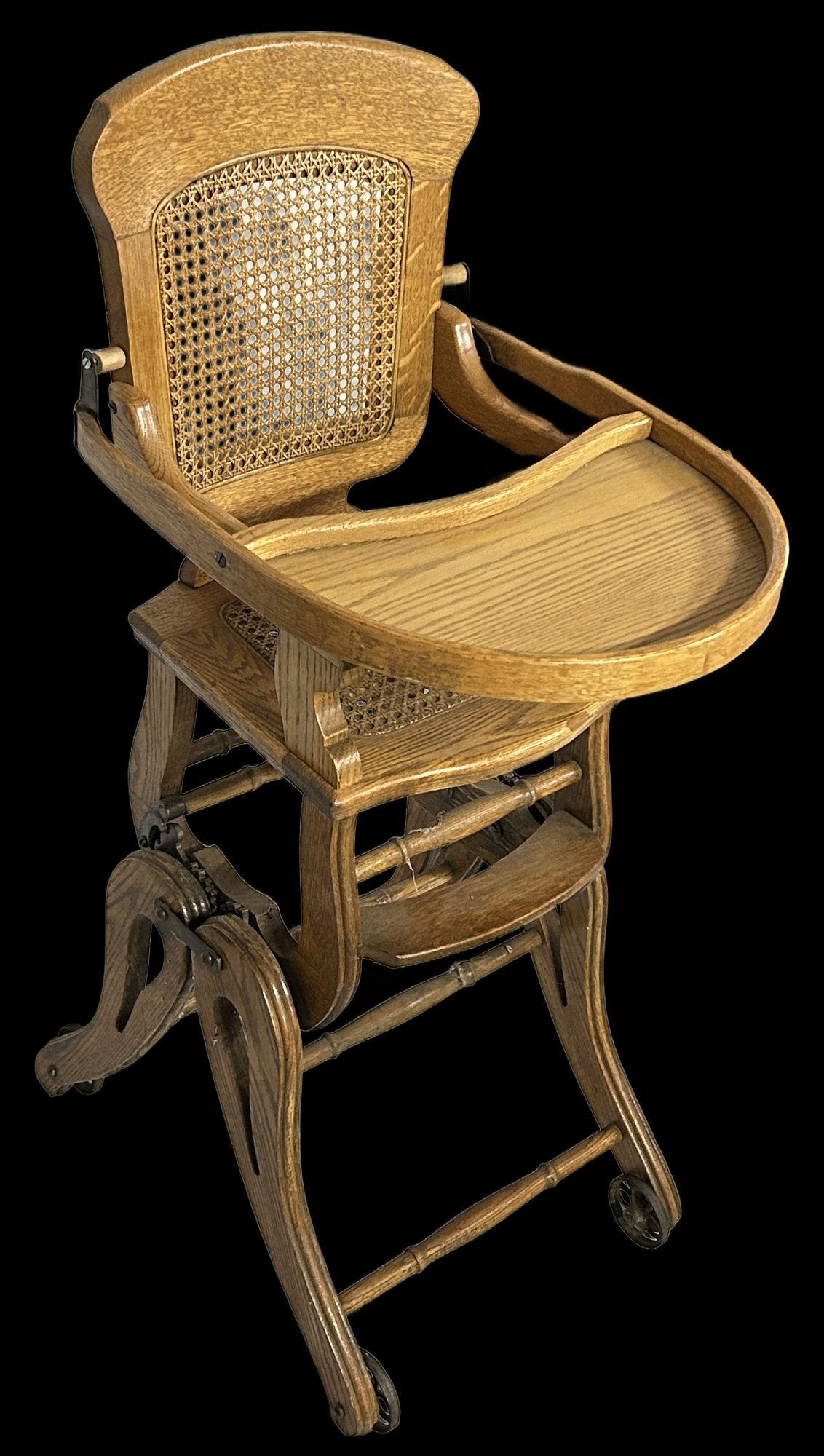 260121-3 Antique Oak Adjustable Height Child's High Chair