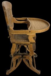260121-3 Antique Oak Adjustable Height Child's High Chair
