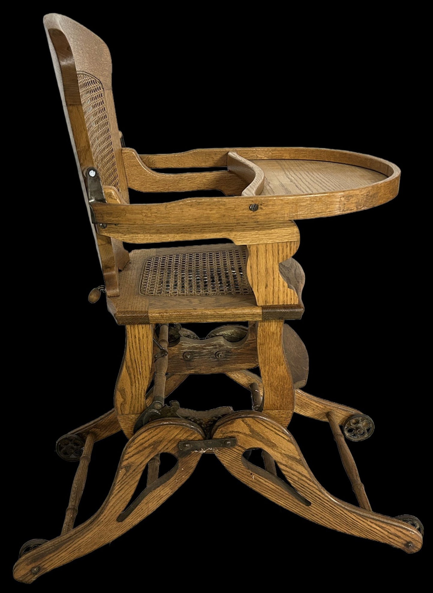 260121-3 Antique Oak Adjustable Height Child's High Chair