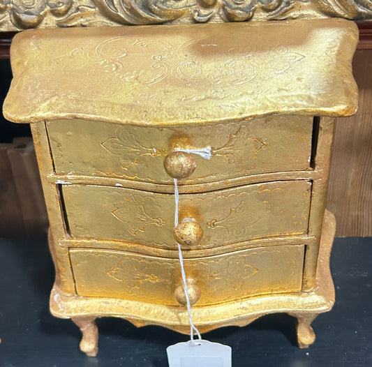 230330-6B Small 3-Drawer Italian-Style Embossed Gilt Jewelry Chest