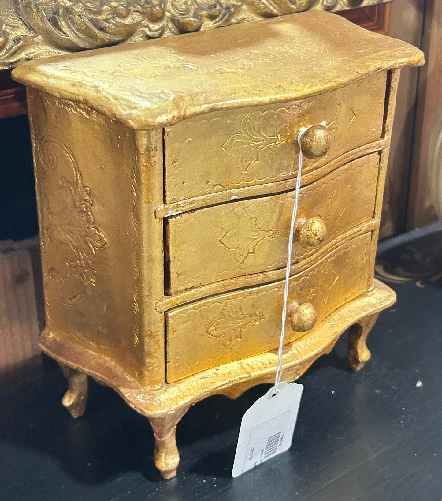 230330-6B Small 3-Drawer Italian-Style Embossed Gilt Jewelry Chest