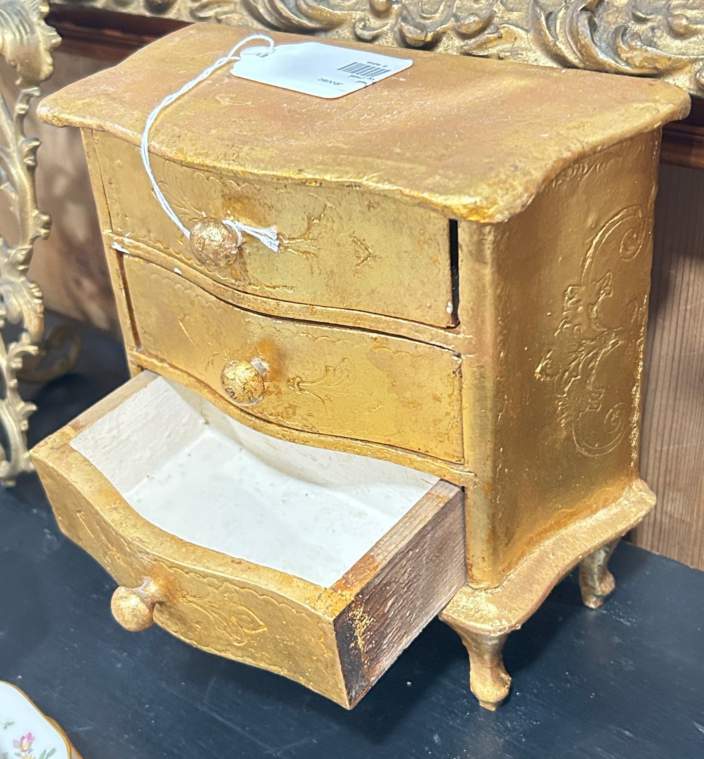 230330-6B Small 3-Drawer Italian-Style Embossed Gilt Jewelry Chest