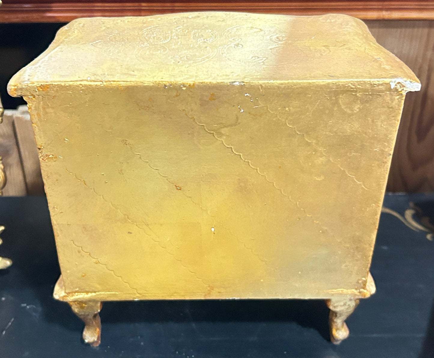 230330-6B Small 3-Drawer Italian-Style Embossed Gilt Jewelry Chest