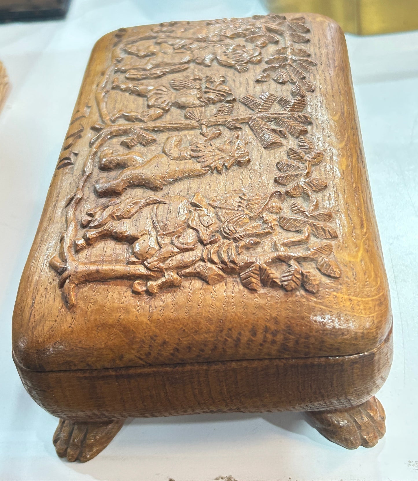 220224-1A Antique Carved Oak Covered Footed Box
